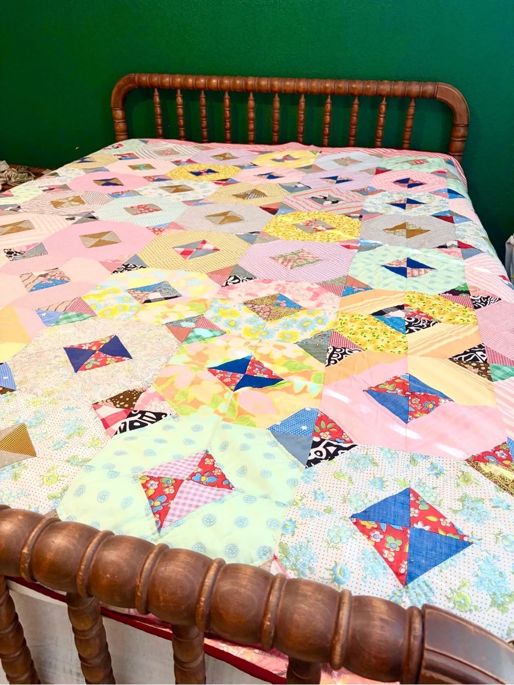 Multicolor Patchwork Quilt Throw - Pink, Yellow & Blue Accent